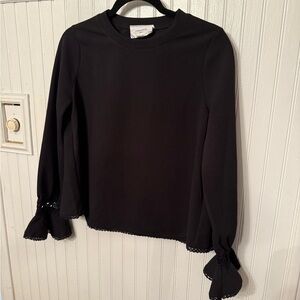 Pomander Place Black Lace Trim Bell Sleeve Small Long sleeve Top